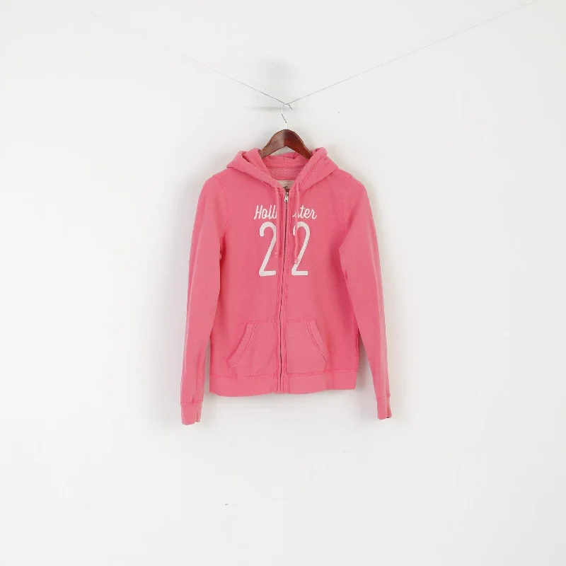 Hollister California Women L (M) Sweatshirt Pink Cotton Zip Up Hooded Top