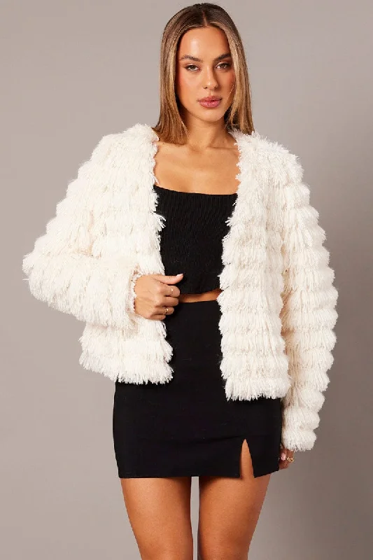 stylish coatWhite Shag Faux Fur Jacket