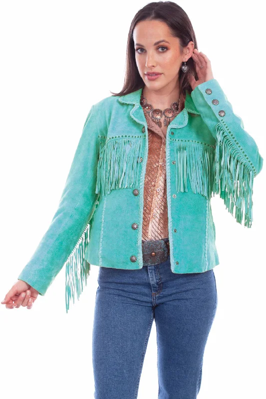 cozy fleece coatScully Womens Cowgirl Fringe Turquoise Leather Leather Jacket XL