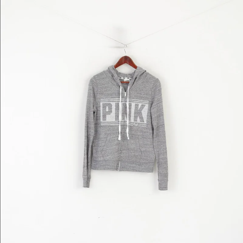 PINK Women S Sweatshirt Gray Cotton Full Zip Hooded Victoria's Secret Top