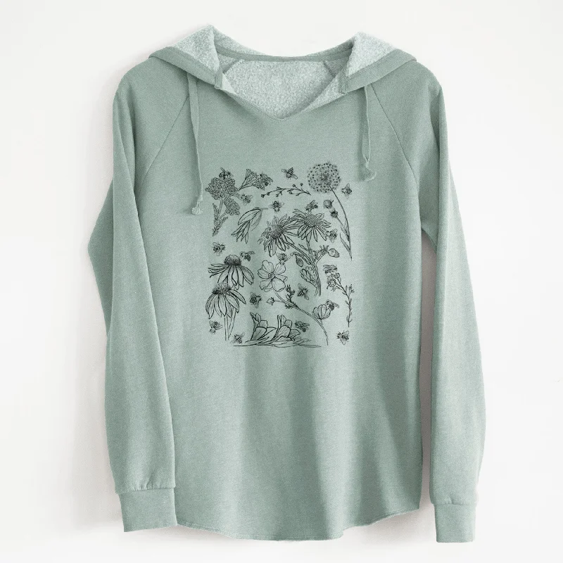 bold workout sweatshirtBees & Blooms - Honeybees with Wildflowers - Cali Wave Hooded Sweatshirt