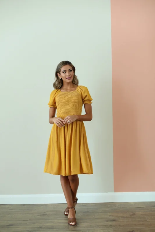 vintage dressAnnalise Smocked Dress in Mustard