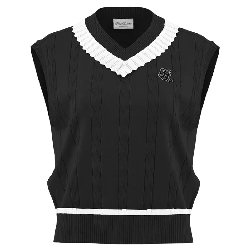 soft shell coatFairliar V-neck Frill Knit Golf Vest Black - FW24 Women