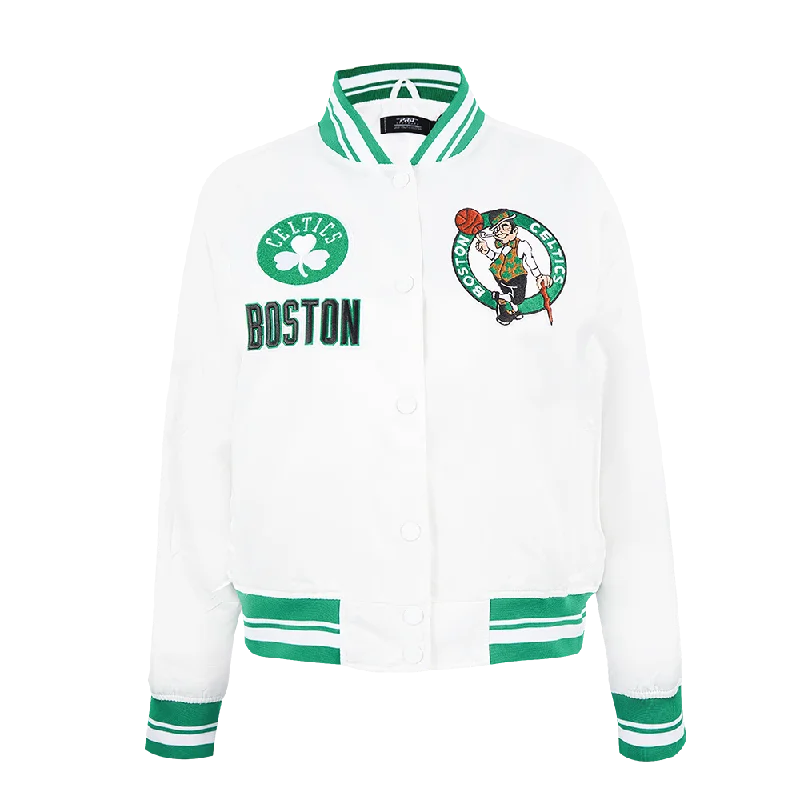 casual utility jacketNBA BOSTON CELTICS RETRO CLASSIC WOMEN'S RIB SATIN JACKET (WHITE/GREEN)