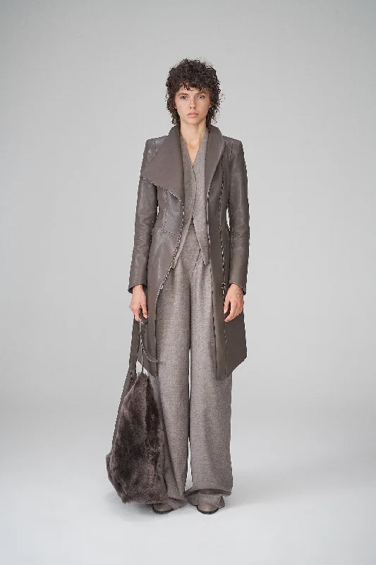 wool coatAlyson - Grey Leather Coat