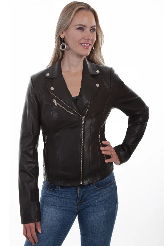 comfortable outerwearScully Womens Black Lambskin Motorcycle Jacket