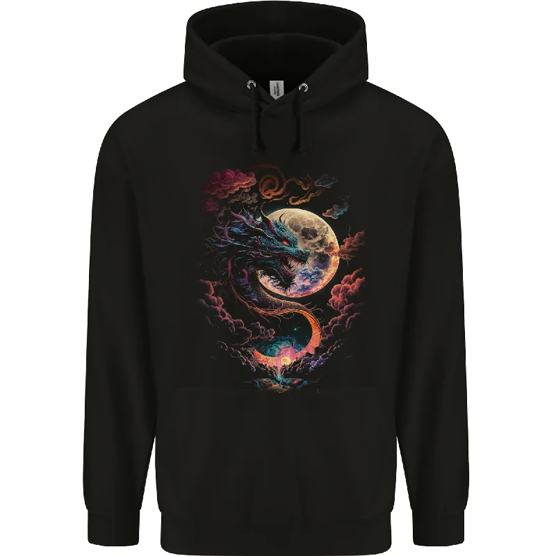 oversized hooded sweatshirtA Fantasy Dragon With a Full Moon Mens 80% Cotton Hoodie