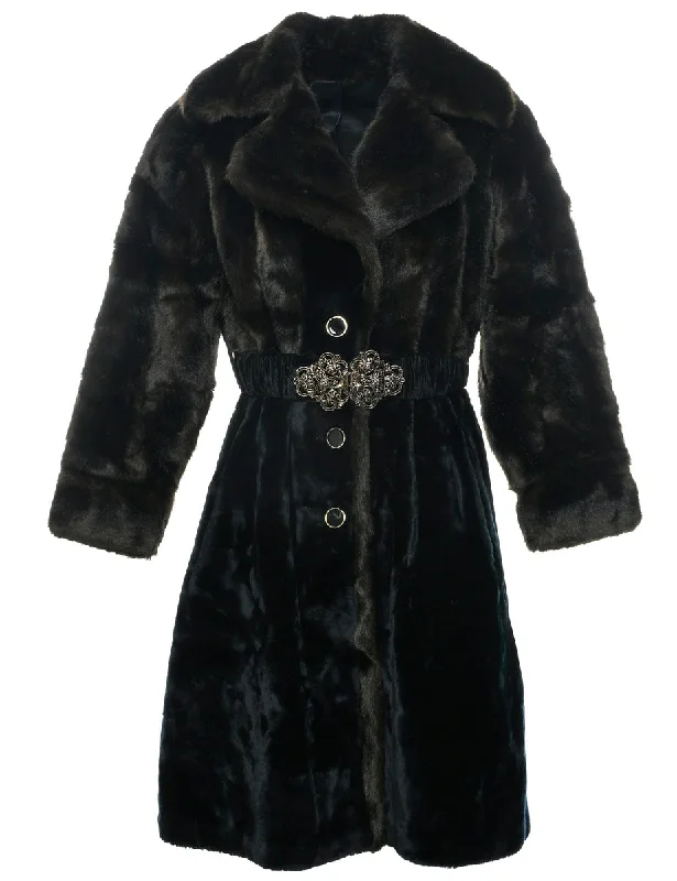 modern coatBlack Faux Fur Coat - L