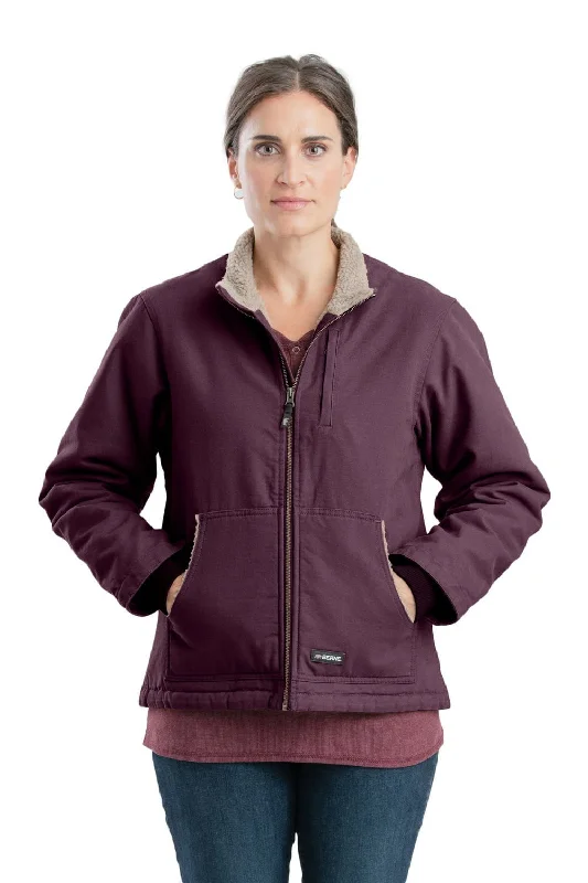 long-sleeve winter jacketBerne Maroon 100% Cotton Womens Sherpa Softstone Duck Jacket