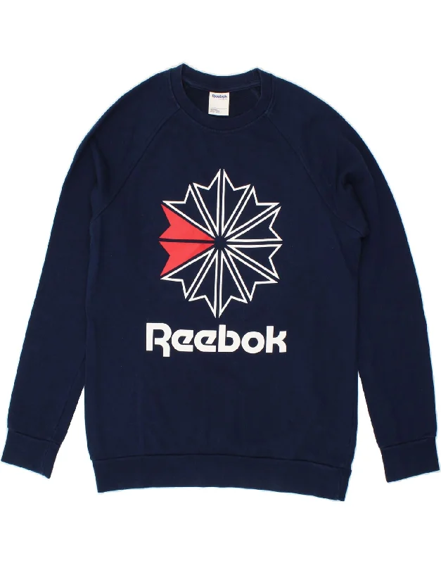 REEBOK Mens Classic Graphic Sweatshirt Jumper Large Navy Blue Cotton