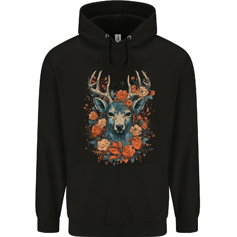 comfortable hoodieA Fantasy Deer With Flowers Mens 80% Cotton Hoodie