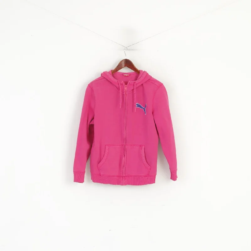 Puma Women 16 M Sweatshirt Pink Cotton Zip Up Sportswear Hooded Sport Top