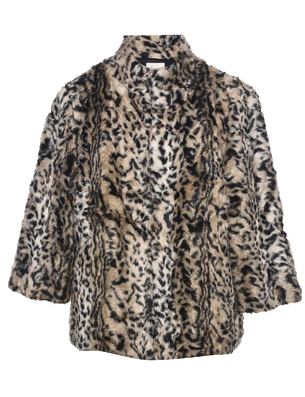 cozy wool-blend coatLeopard Pattern Faux Fur Coat - L